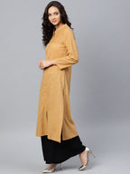 Jompers Women Beige Cotton Straight Kurta with Pintucks - Distacart