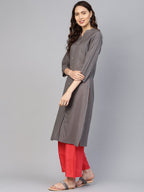 Jompers Women Grey Cotton Straight Kurta with Pintucks - Distacart