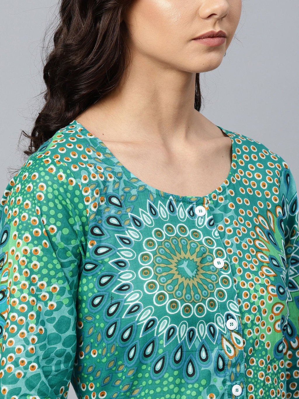 Jompers Women Green & White Printed Flared Kurta - Distacart