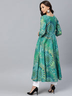 Jompers Women Green & White Printed Flared Kurta - Distacart