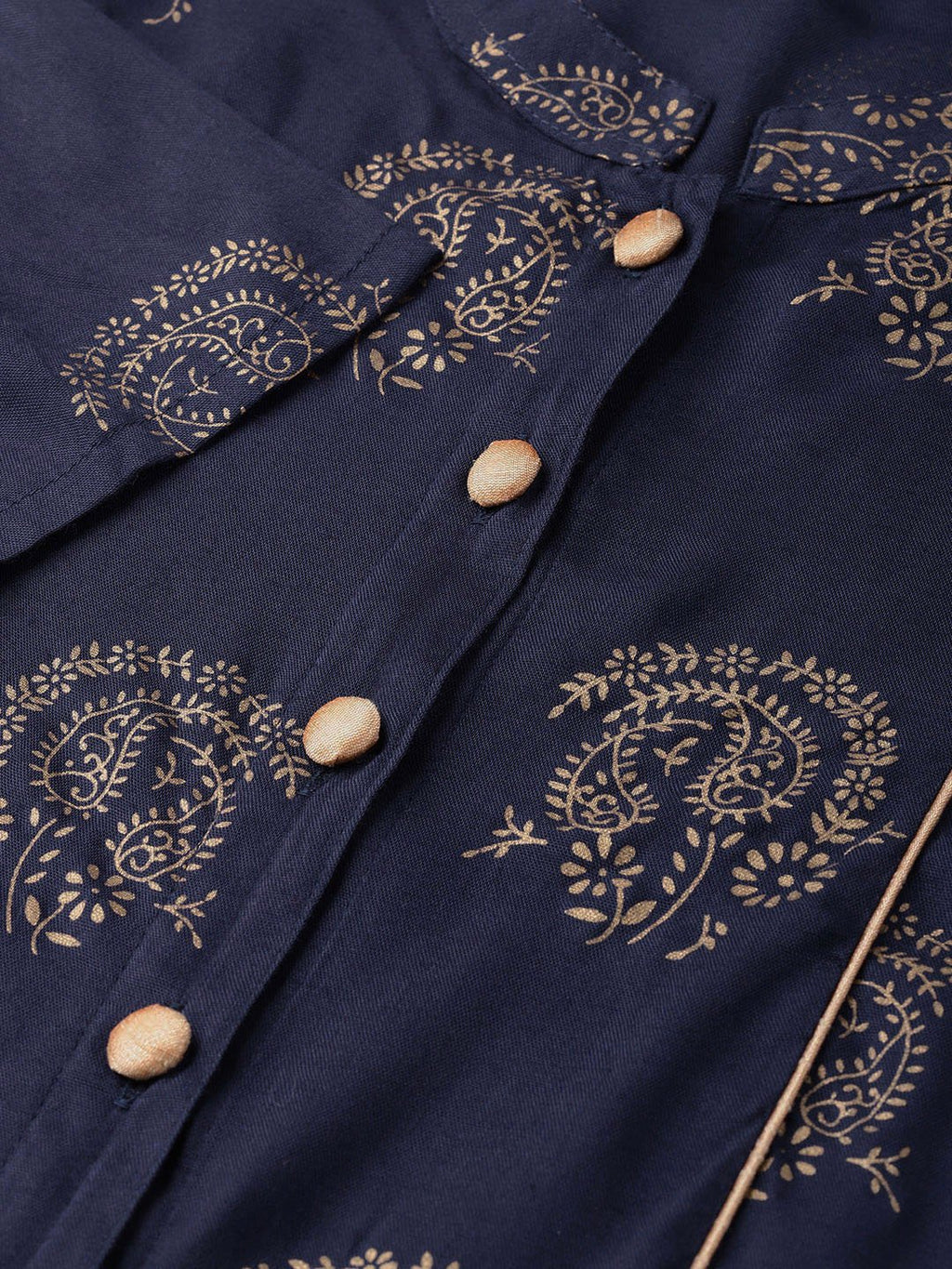 Jompers Women Navy Blue & Golden Printed Straight Kurta - Distacart