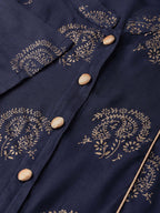 Jompers Women Navy Blue & Golden Printed Straight Kurta - Distacart