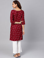 Jompers Women Maroon & Off-White Checked Straight Kurta - Distacart
