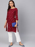 Jompers Women Maroon & Off-White Checked Straight Kurta - Distacart