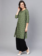 Jompers Women Olive Green & Off-White Checked Straight Kurta - Distacart