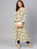 Jompers Women Cream-Coloured & Navy Blue Printed A-Line Kurta - Distacart