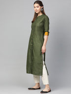 Jompers Women Olive Green Woven Design Straight Kurta - Distacart