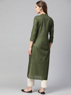 Jompers Women Olive Green Woven Design Straight Kurta - Distacart