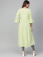 Jompers Women Green & Golden Yoke Design A-Line Kurta - Distacart