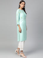 Jompers Women Blue Yoke Design Straight Kurta (Aqua) - Distacart