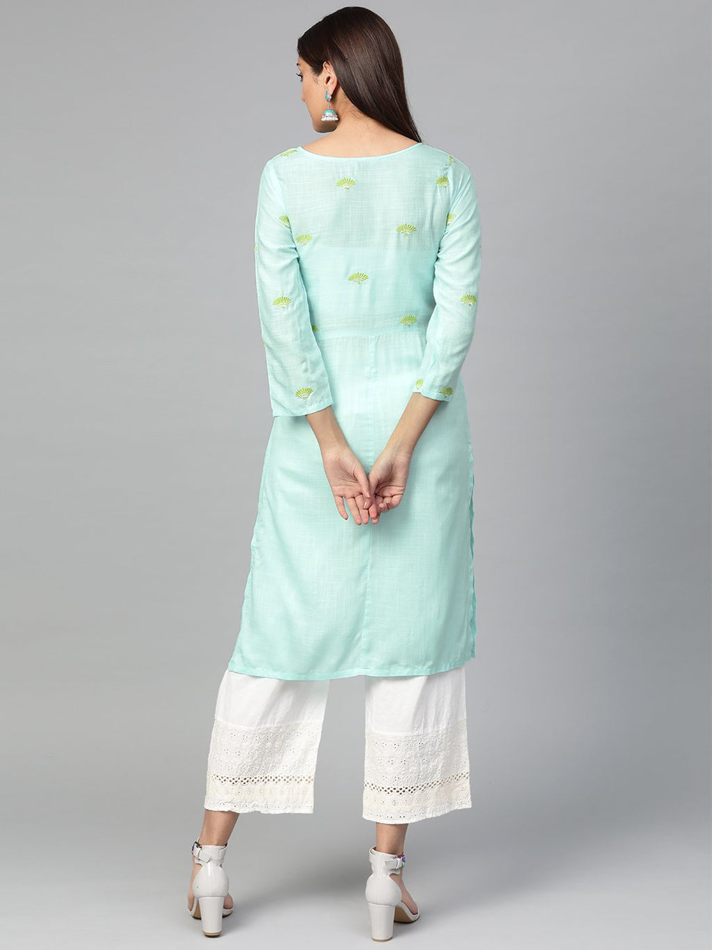 Jompers Women Blue Yoke Design Straight Kurta (Aqua) - Distacart