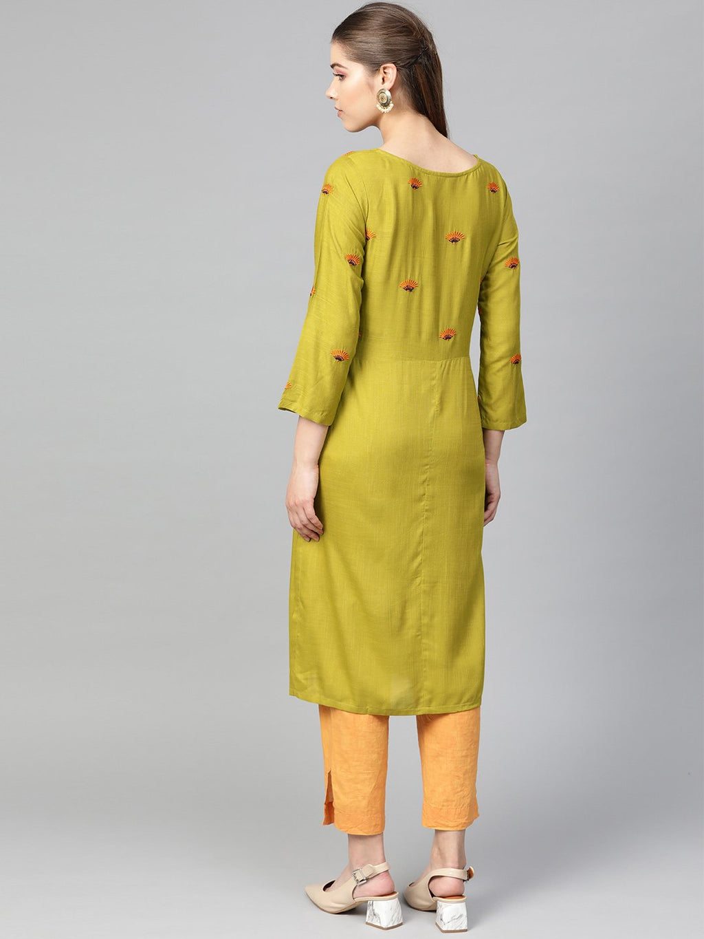 Jompers Women Green Yoke Design Straight Kurta ( Olive ) - Distacart