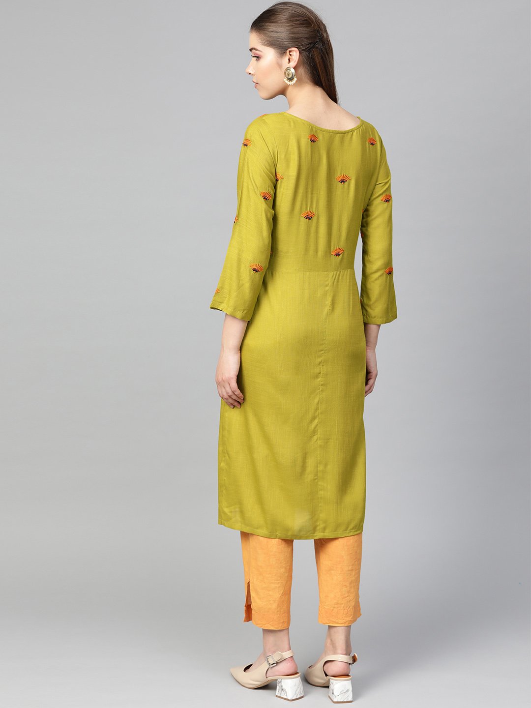 Jompers Women Green Yoke Design Straight Kurta ( Olive ) - Distacart