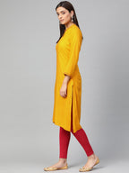 Jompers Women Mustard Embroidered Straight Kurta - Distacart