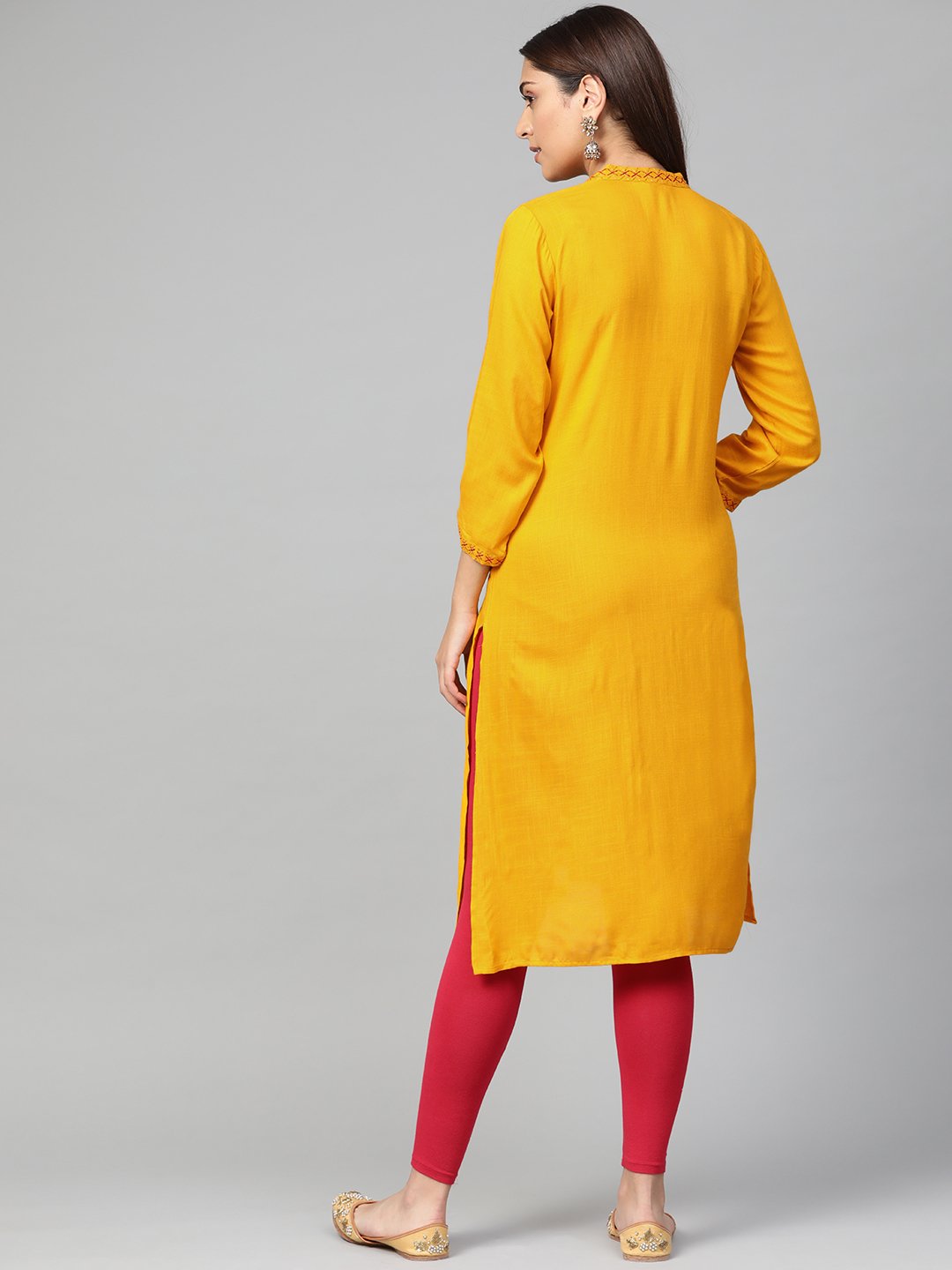 Jompers Women Mustard Embroidered Straight Kurta - Distacart