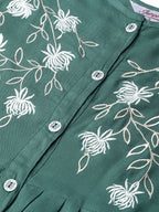Jompers Women Green & White Yoke Design A-Line Kurta (Teal) - Distacart