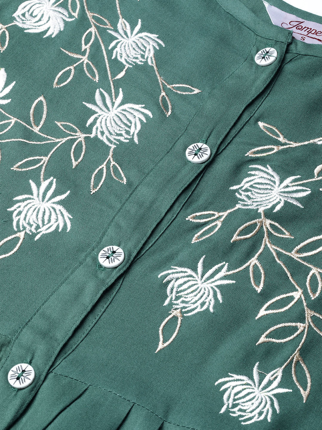 Jompers Women Green & White Yoke Design A-Line Kurta (Teal) - Distacart