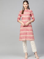 Jompers Women Red & Yellow Self-Striped Straight Kurta - Distacart