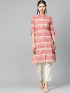 Jompers Women Red & Yellow Self-Striped Straight Kurta - Distacart