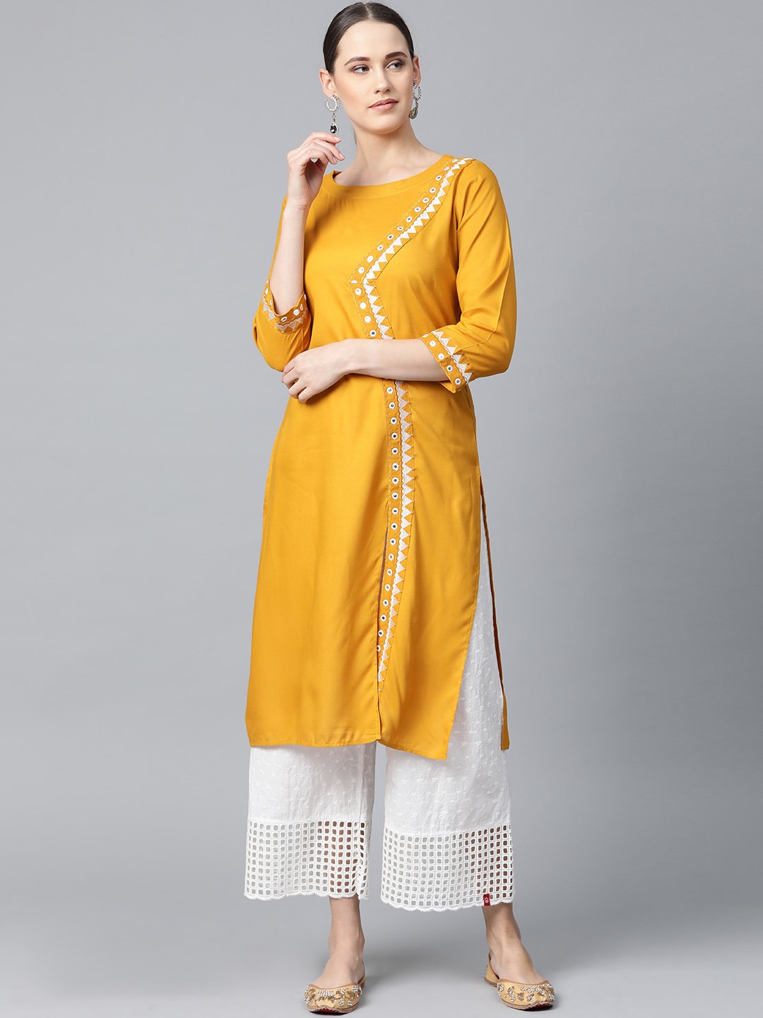 Jompers Women Mustard Embroidered Straight Kurta - Distacart