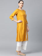 Jompers Women Mustard Embroidered Straight Kurta - Distacart