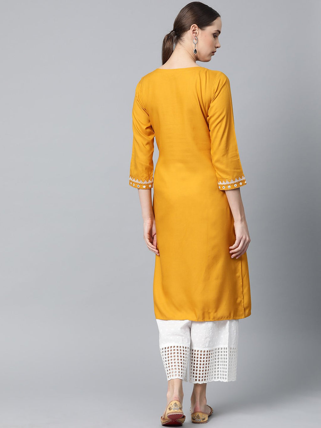 Jompers Women Mustard Embroidered Straight Kurta - Distacart