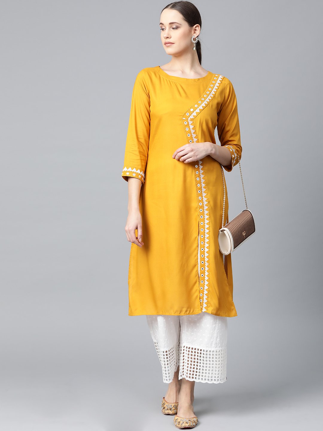 Jompers Women Mustard Embroidered Straight Kurta - Distacart