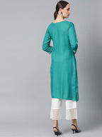 Jompers Women Rama Green Embroidered Straight Kurta - Distacart