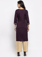 Jompers Women Purple Embroidered Straight Kurta ( Wine ) - Distacart