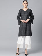 Jompers Women Charcoal Grey & Black Printed Straight Kurta - Distacart