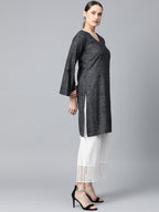 Jompers Women Charcoal Grey & Black Printed Straight Kurta - Distacart