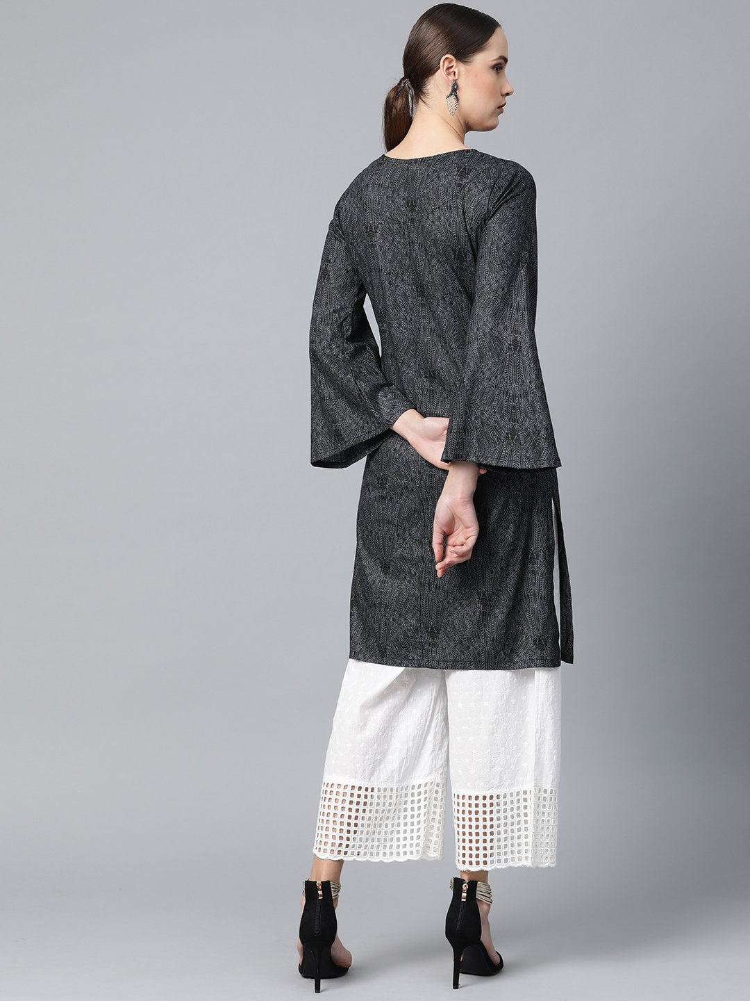 Jompers Women Charcoal Grey & Black Printed Straight Kurta - Distacart