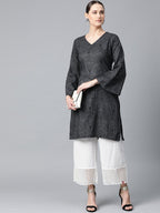 Jompers Women Charcoal Grey & Black Printed Straight Kurta - Distacart