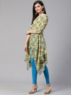 Jompers Women Beige & Blue Floral Printed A-Line Kurta - Distacart