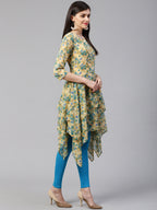Jompers Women Beige & Blue Floral Printed A-Line Kurta - Distacart