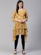 Jompers Women Beige & Orange Floral Printed A-Line Kurta - Distacart