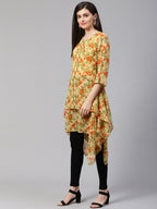 Jompers Women Beige & Orange Floral Printed A-Line Kurta - Distacart