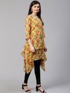 Jompers Women Beige & Orange Floral Printed A-Line Kurta - Distacart