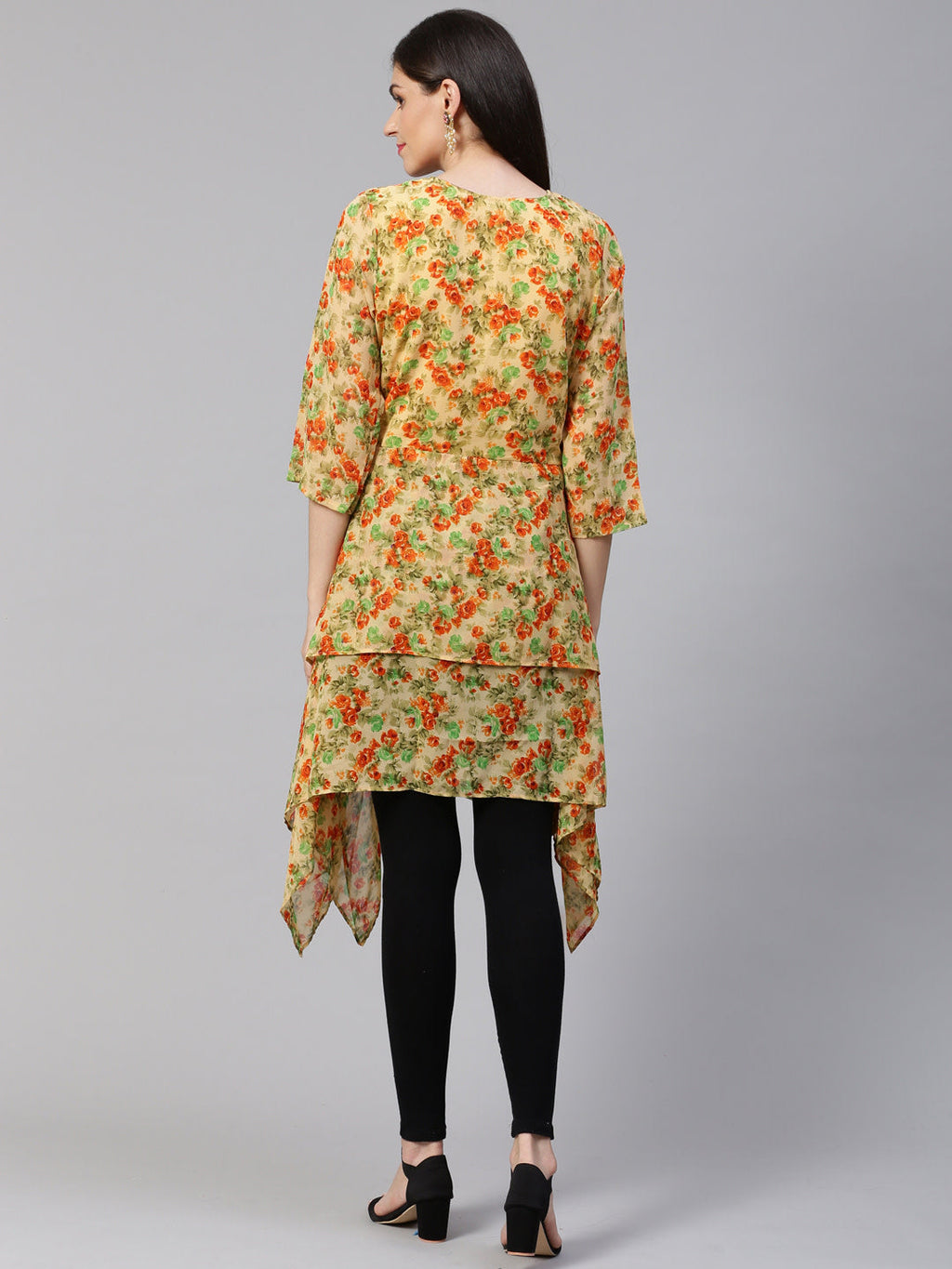 Jompers Women Beige & Orange Floral Printed A-Line Kurta - Distacart