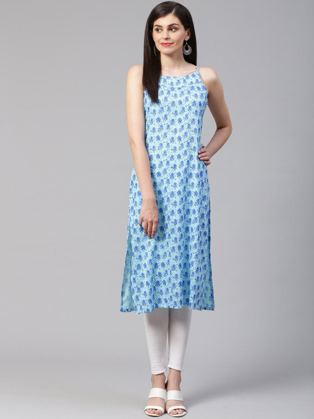 Jompers Women Blue Printed Straight Kurta - Distacart