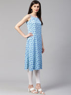 Jompers Women Blue Printed Straight Kurta - Distacart