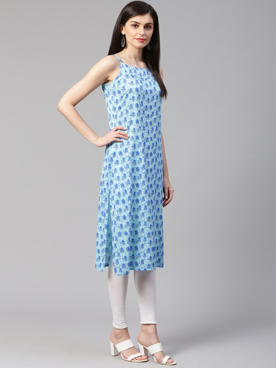 Jompers Women Blue Printed Straight Kurta - Distacart