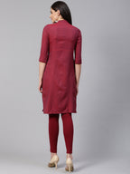 Jompers Women Maroon & Blue Jacquard Woven Design Straight Kurta - Distacart
