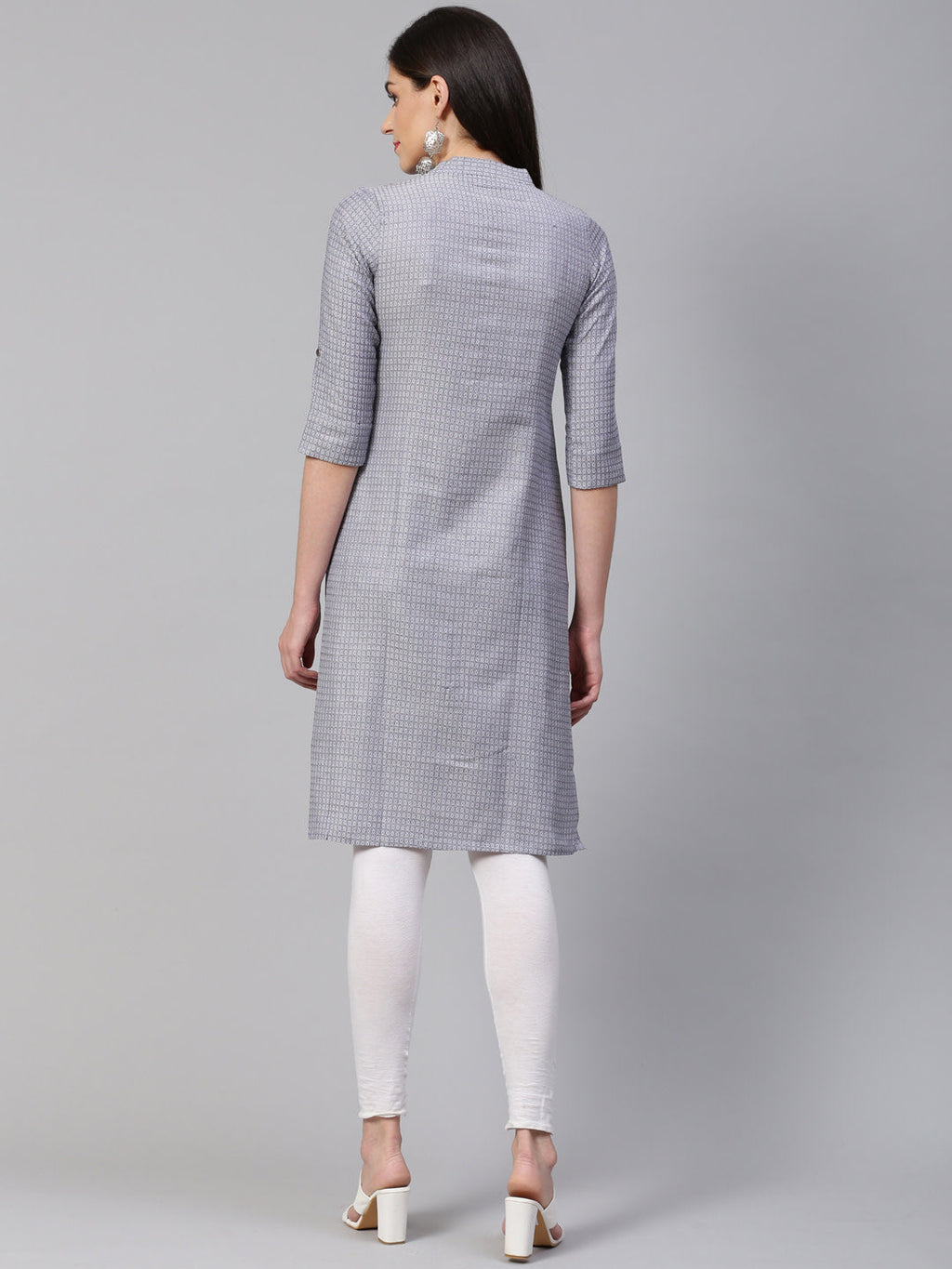 Jompers Women Grey & Blue Jacquard Woven Design Straight Kurta - Distacart