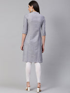 Jompers Women Grey & Blue Jacquard Woven Design Straight Kurta - Distacart