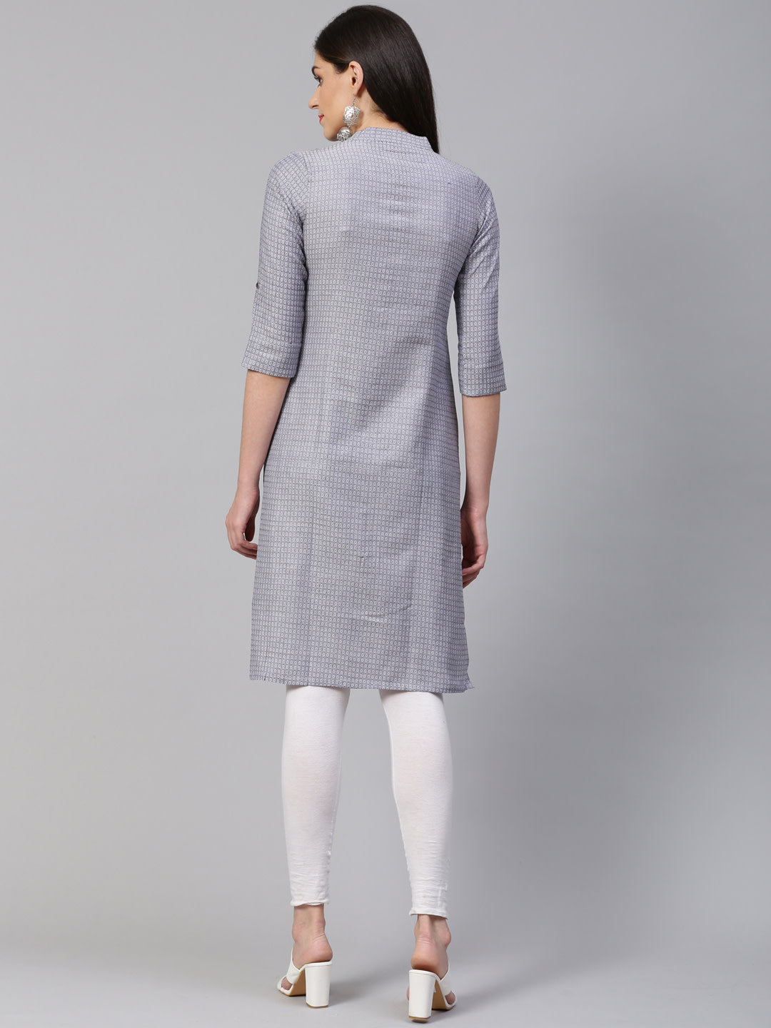 Jompers Women Grey & Blue Jacquard Woven Design Straight Kurta - Distacart