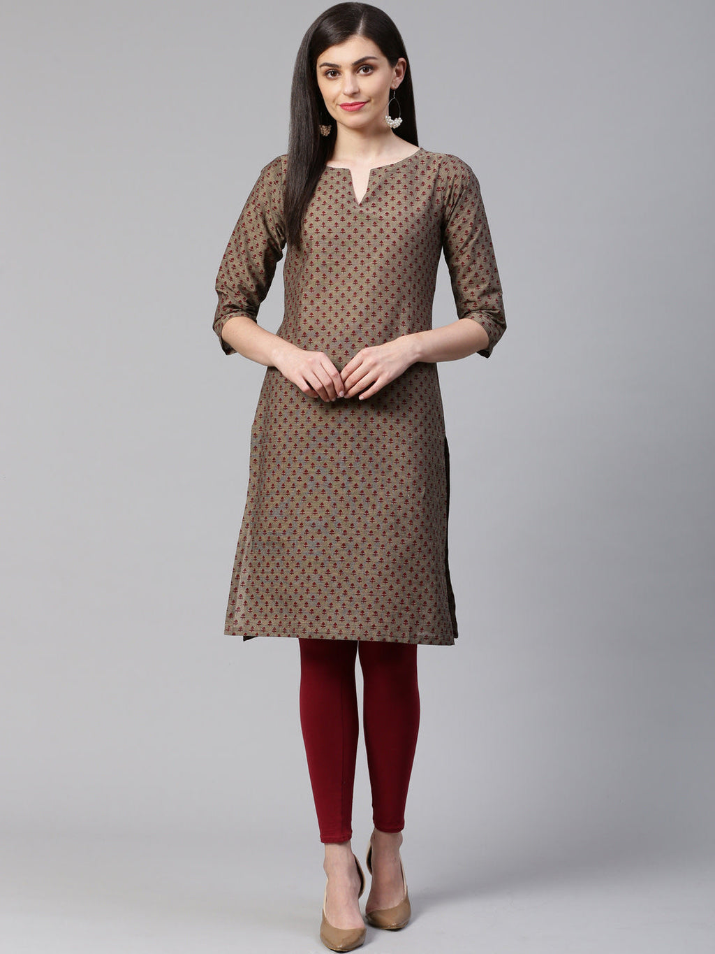 Jompers Women Grey & Maroon Printed Straight Kurta - Distacart