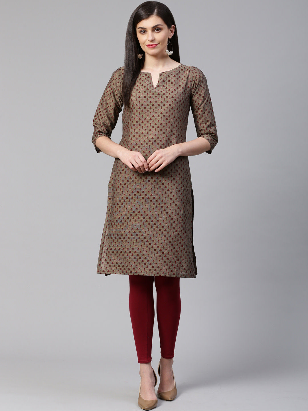 Jompers Women Grey & Maroon Printed Straight Kurta - Distacart