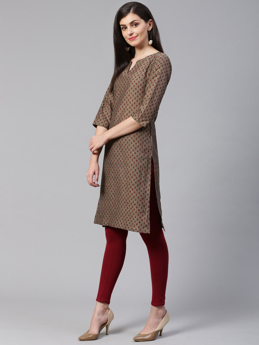 Jompers Women Grey & Maroon Printed Straight Kurta - Distacart