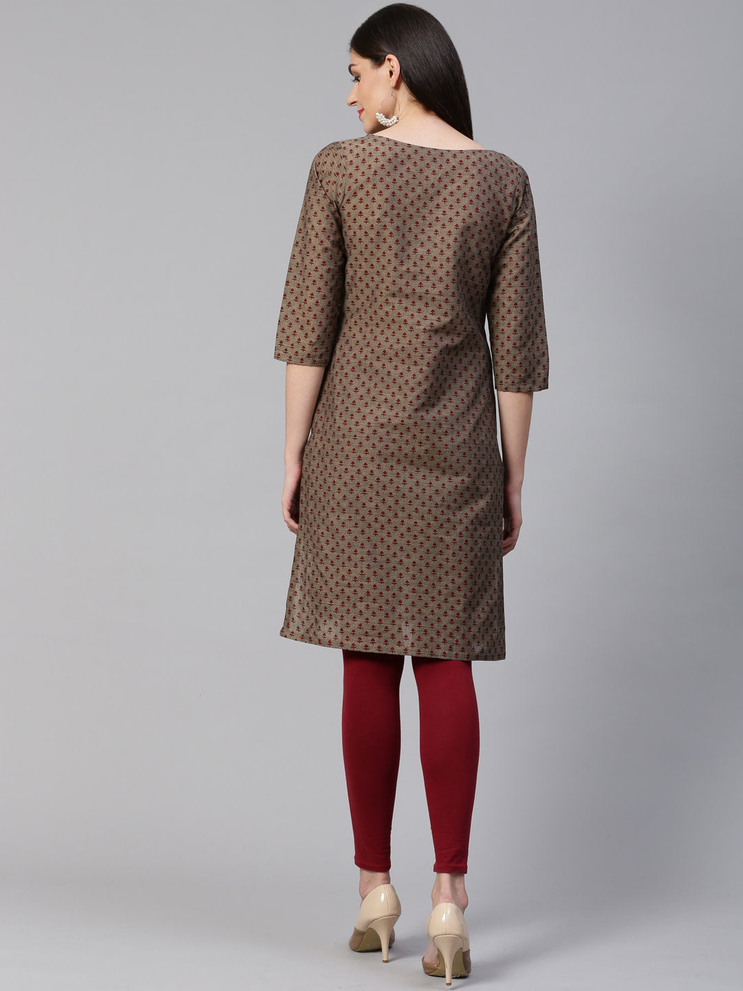Jompers Women Grey & Maroon Printed Straight Kurta - Distacart